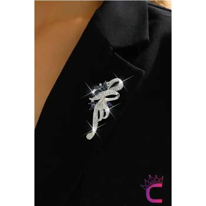 Zarif Parıltılı Kristal Çiçekli Taşlı Kadın Broş Gümüş Renk- Hediyelik Elbise Ceket Yaka İğnesi Broş