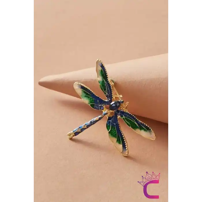 Zarif Rhinestone Taşlı Tasarım Yusufçuk Broş - Hediyelik Çanta Elbise Ceket Yaka İğnesi Broş