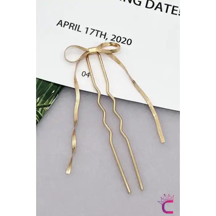 Zarif Sallantılı Kurdeleli Fiyonklu Kadın Gold Metal Firkete Topuz Tokası - Sevgiliye Hediyelik Toka