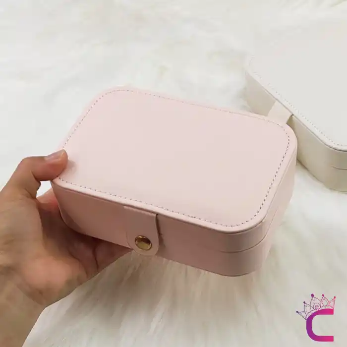 Zarif Takı Mücevher Saklama Kutusu 16x12cm Deri Pembe - Bölmeli Küpe Yüzük Kolye Kutusu Organizer