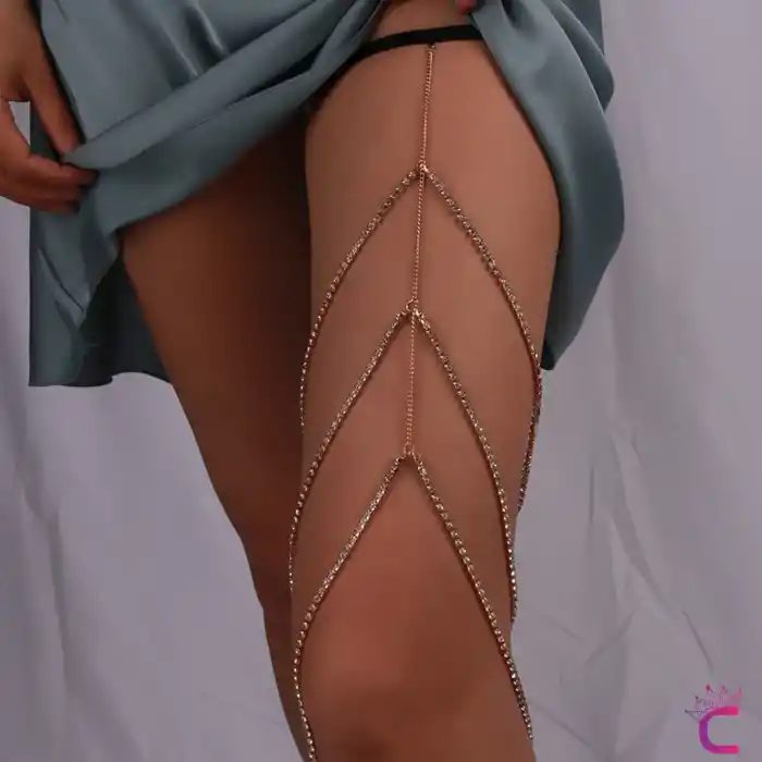 Zarif Zirkon Taşlı Bacak Zinciri Gold - Bride To Be Jartiyer Gelinlik Bacak Aksesuarı