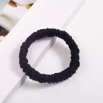 %100 Saf İpek Küçük Scrunchie Saç Tokası Siyah - Günlük Pratik Ekstra Elastik Lastikli Simit Toka