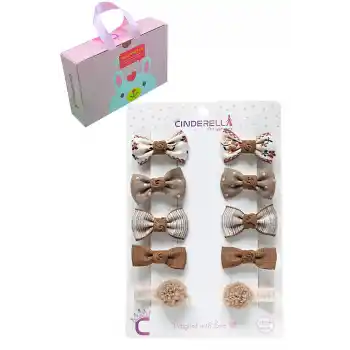 10lu Hediyelik Çanta Kutulu Bebek Toka Seti Kahve Ton - Yumuşak Kaplamalı Kız Çocuk Pens Saç Tokası