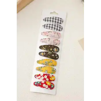 10lu Özel Seri Nakışlı Çiçekli Model Çocuk Çıt Çıt Toka Seti - Kız Bebek Çıtçıt Saç Toka Model-1