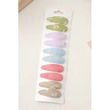 10lu Özel Seri Nakışlı Çiçekli Model Çocuk Çıt Çıt Toka Seti - Kız Bebek Çıtçıt Saç Toka Model-10