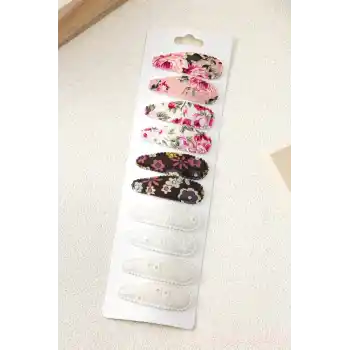 10lu Özel Seri Nakışlı Çiçekli Model Çocuk Çıt Çıt Toka Seti - Kız Bebek Çıtçıt Saç Toka Model-2