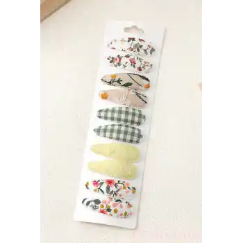 10lu Özel Seri Nakışlı Çiçekli Model Çocuk Çıt Çıt Toka Seti - Kız Bebek Çıtçıt Saç Toka Model-4