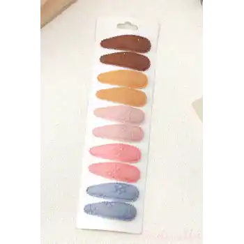 10lu Özel Seri Nakışlı Çiçekli Çocuk Yumuşak Çıtçıtlı Toka Seti - Kız Bebek Çıt Çıt Saç Tokası