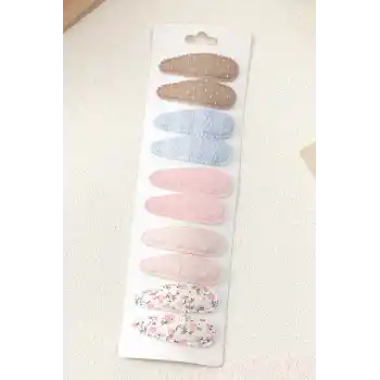 10lu Özel Seri Nakışlı Çiçekli Model Çocuk Çıt Çıt Toka Seti - Kız Bebek Çıtçıt Saç Toka Model-7