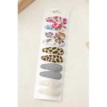 10lu Özel Seri Nakışlı Çiçekli Model Çocuk Çıt Çıt Toka Seti - Kız Bebek Çıtçıt Saç Toka Model-9