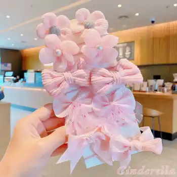 10Lu Pembe Tonlu İncili Yumuşak Dokulu Çocuk Lastik Toka Seti Model-6