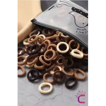 100lü Günlük Kahve Tonlu Çantalı Küçük Lastik Toka Seti - Kız Çocuk Yumuşak Lastikli Saç Tokası