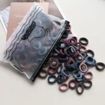 100lü Soft Renkli Çantalı Minik Havlu Lastik Toka Seti - Kadın Çocuk Yumuşak Lastikli Saç Tokası