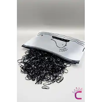 1000li Çantalı Siyah Minik Lastik Toka Seti - Örgü Lastik Saç Tokası