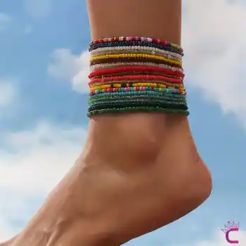 18li Kombin Halhal Renkli Boncuklu Kadın Halhal Seti