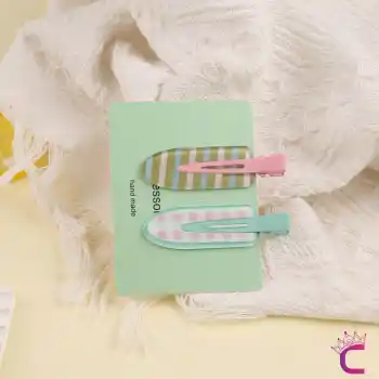 2li Asetat Dayanıklı İz Yapmayan Makyaj Tokası Çizgili Desen - Cilt Bakımı Klips Saç Pens Toka Seti