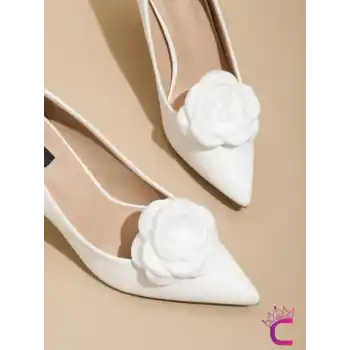 2li Beyaz Gül Çiçekli Çıkarılabilir Klipsli Ayakkabı Süsü - Zarif Yaka Süsü Ayakkabı Charmı Tokası