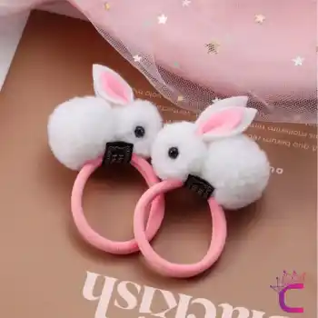 2li Beyaz Tavşanlı Kız Çocuk Lastik Toka Seti - Hediyelik Doğum Günü Hediyesi Lastikli Saç Tokası