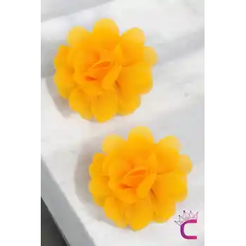 2li Chiffon Flower Kız Çocuk Toka Seti Gold - Çiçekli Bebek Çocuk Saç Tokası Klips Pens Toka