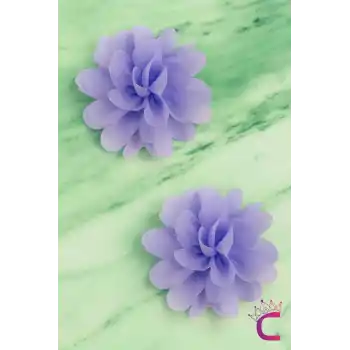 2li Chiffon Flower Kız Çocuk Toka Seti Lila - Çiçekli Bebek Çocuk Saç Tokası Çıtçıtlı Pens Toka