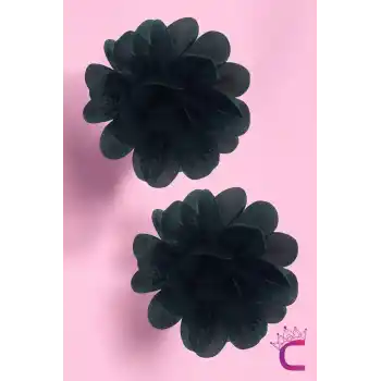 2li Chiffon Flower Kız Çocuk Toka Seti Siyah - Çiçekli Bebek Çocuk Saç Tokası Klips Pens Toka