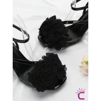 2li Fransız Tarz Siyah Çiçekli Çıkarılabilir Klipsli Ayakkabı Süsü - Sandalet Babet Tokası Charmı