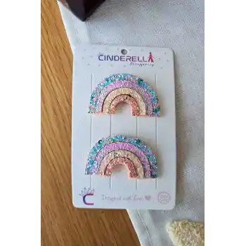 2li Gökkuşağı Tasarım Saçsız Bebek Tokası - Az Saçlı Kız Bebek Toka Seti Çıtçıtlı Yenidoğan Tokası