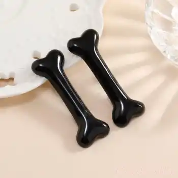 2li Kemik Şeklinde Sevimli Pens Çocuk Saç Tokası Siyah - Parti Doğum Günü Eğlenceli Klips Toka