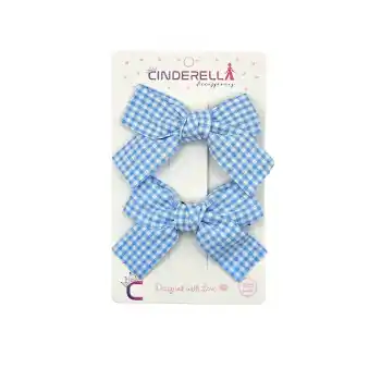 2li Kız Çocuk Çizgili Fiyonk Toka Seti Mavi Beyaz Renkli - Bebek Fiyonklu Kurdele Pens Saç Tokası