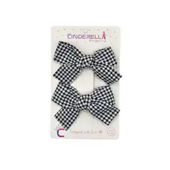 2li Kız Çocuk Fiyonk Toka Seti Siyah Soft Renkli - Zarif Fiyonklu Kurdele Klips Pens Saç Tokası