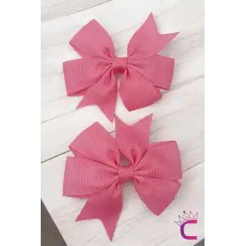 2li Kız Çocuk Grogren Saten Fiyonk Toka Seti Karpuz Kırmızı - Fiyonklu Kurdele Pens Saç Tokası