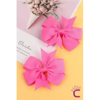 2li Kız Çocuk Grogren Saten Fiyonk Toka Seti Pembe - Fiyonklu Kurdele Klips Pens Saç Tokası