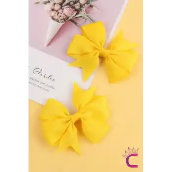 2li Kız Çocuk Grogren Saten Fiyonk Toka Seti Sarı - Fiyonklu Kurdele Klips Pens Saç Tokası