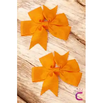 2li Kız Çocuk Grogren Saten Fiyonk Toka Seti Turuncu - Fiyonklu Kurdele Klips Pens Saç Tokası
