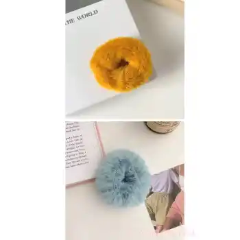 2li Peluş Yumuşak Tüylü Renkli Simit Toka Peluş Scrunchie Lastikli Saç Tokası Renk-3