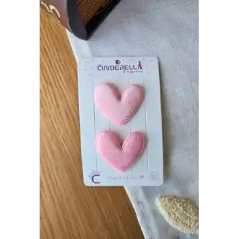 2li Pembe Kalpli Saçsız Bebek Tokası - Az Saçlı Kız Bebek Toka Seti Çıtçıtlı Yenidoğan Tokası