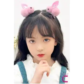 2li Pembe Tavşanlı Yumuşak Astarlı Klips Toka Seti - Kız Bebek Çocuk Klipsli Pens Saç Tokası