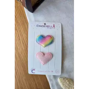 2li Renkli Kalpli Yumuşak Saçsız Bebek Tokası - Hediyelik Az Saçlı Kız Bebek Toka Seti Hediyesi