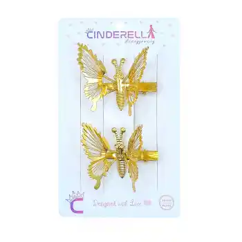 2li Retro Kanatları Sallanan Kelebek Toka Seti Gold Metal - Hareketli Kelebekli Pens Saç Tokası