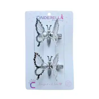 2li Retro Sallanan Hareketli Kelebek Toka Metal Gümüş - Oynar Kanatlı Çocuk Kelebekli Saç Tokası