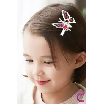 2li Retro Sallanan Metal Kelebek Toka Boncuklu Gümüş - Hareketli Kanatlı Kelebekli Çocuk Saç Tokası