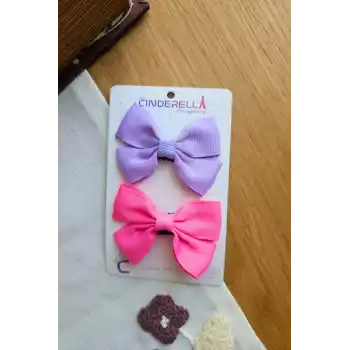 2li Saten Fiyonk Saçsız Bebek Tokası 7cm - Grogren Kurdeleli Kız Bebek Az Saçlı Yenidoğan Toka Seti