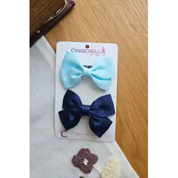 2li Saten Fiyonk Saçsız Bebek Tokası 7cm - Kurdeleli Kız Bebek Az Saçlı Yenidoğan Toka Klipsi Seti