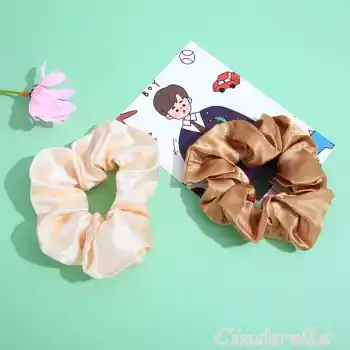 2li Saten Krem & Bej Orta Boy Scrunchie Simit Toka - Günlük Tarz Renkli Lastikli Saç Toplama Tokası