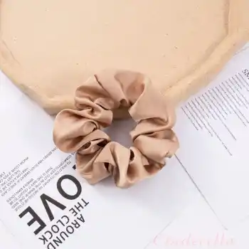 2li Saten Kumaş Kadın Scrunchie Simit Toka Altın Varak - Uyku için Rahat Yumuşak Lastik Saç Tokası
