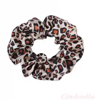2li Saten Leopar & Açık Mavi Orta Boy Scrunchie Simit Toka - Renkli Lastikli Saç Topuz Tokası