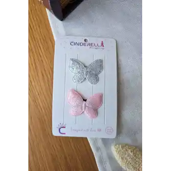 2li Simli Kelebekli Saçsız Bebek Tokası - Az Saçlı Kız Bebek Toka Seti Çıtçıtlı Yenidoğan Tokası