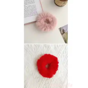 2li Yumuşak Tüylü Renkli Peluş Simit Lastik Toka - Peluş Scrunchie Lastikli Saç Tokası Renk-2