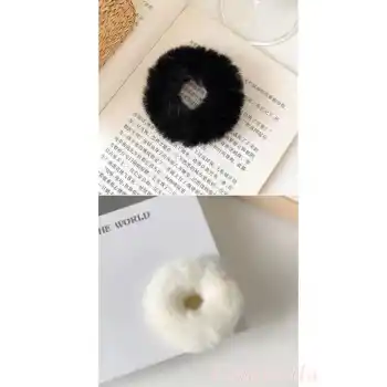 2li Yumuşak Tüylü Renkli Peluş Simit Toka - Peluş Scrunchie Lastikli Saç Tokası Renk-1