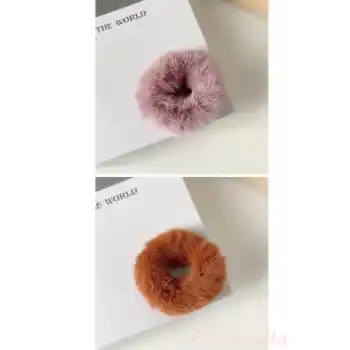 2li Yumuşak Tüylü Renkli Peluş Simit Toka - Peluş Scrunchie Lastikli Saç Tokası Renk-4